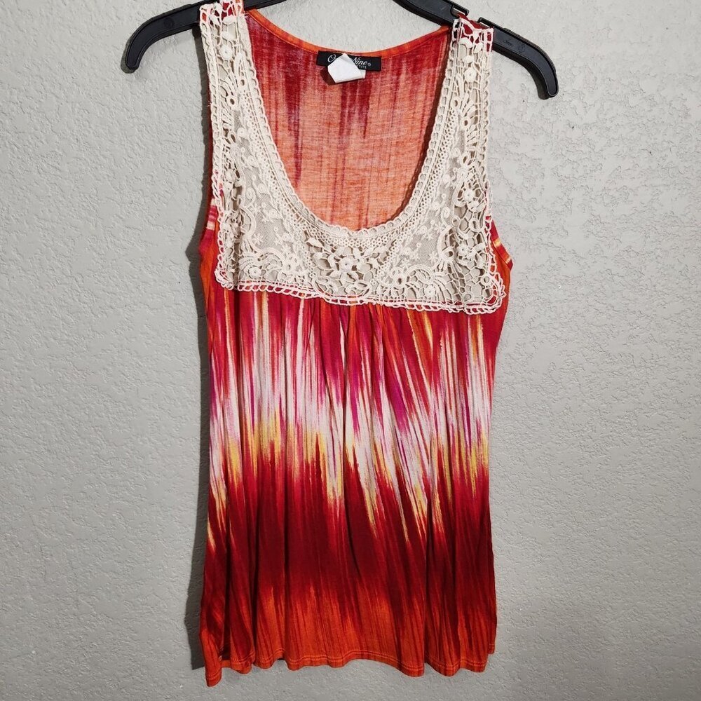 Only Nine Tank Top Womens Petite Small Tie Dye Lace Boho Sleeveless Coquette
